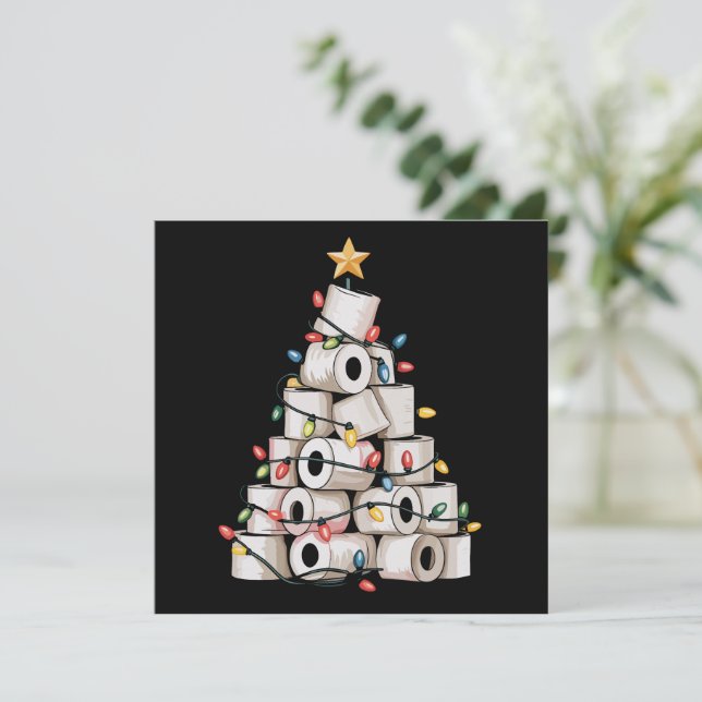 Funny Christmas Bathroom Toilet Paper Tree Humor Holiday Card (Standing Front)