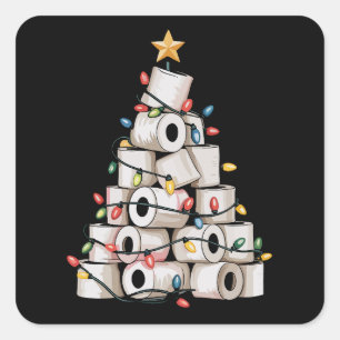 Funny Christmas Bathroom Toilet Paper Tree Humor Square Sticker