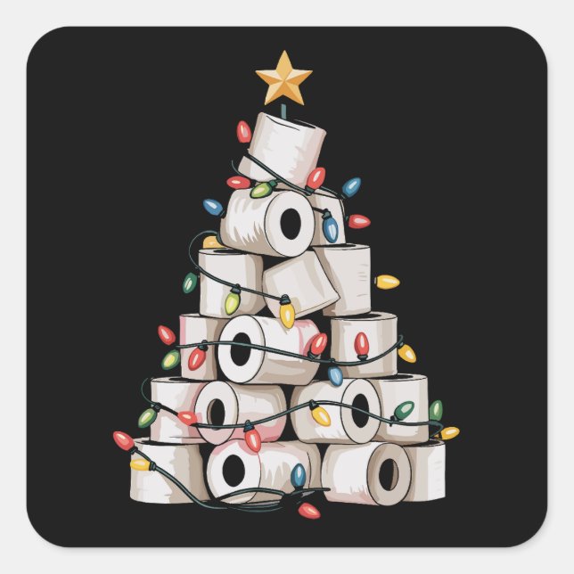 Funny Christmas Bathroom Toilet Paper Tree Humor Square Sticker (Front)