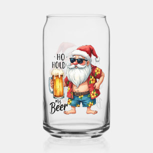 Funny Christmas beach Santa hold beer drinking Can Glass