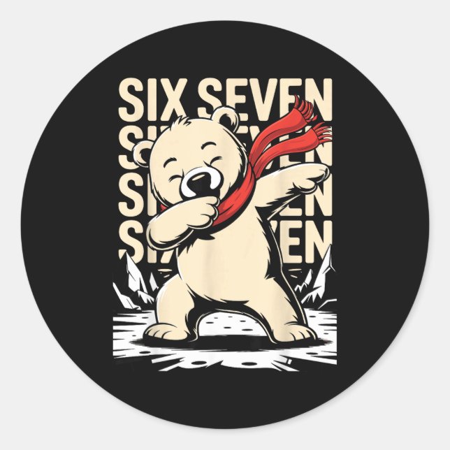 Funny Christmas Bear Dabbing Xmas Dab Six Seven 67 Classic Round Sticker (Front)