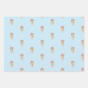 funny Christmas bear in a Santa hat in watercolor Wrapping Paper Sheet