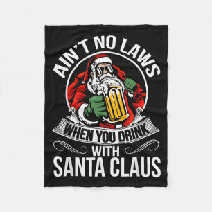 Funny Christmas Beer Drinking With Santa Clause Fleece Blanket