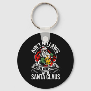 Funny Christmas Beer Drinking With Santa Clause  Key Ring