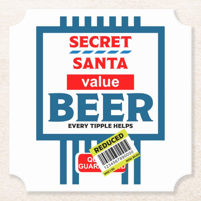 Funny Christmas Beer Labels Paper Coaster (Front)