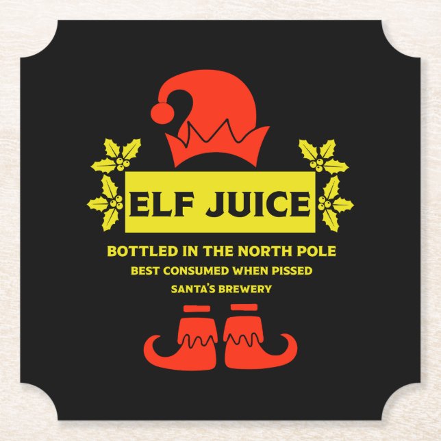 Funny Christmas Beer Labels Paper Coaster (Front)