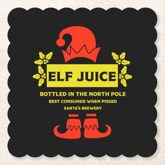 Funny Christmas Beer Labels Paper Coaster (Front)