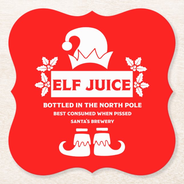 Funny Christmas Beer Labels Paper Coaster (Front)