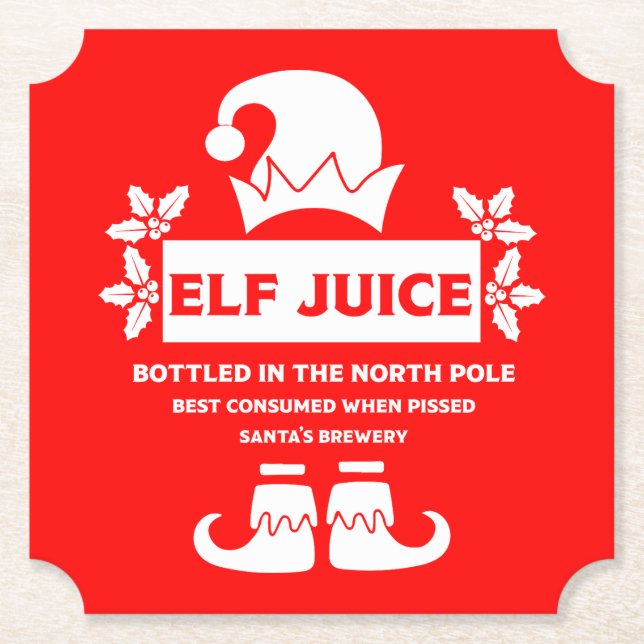 Funny Christmas Beer Labels Paper Coaster (Front)