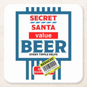 Funny Christmas Beer Labels Square Paper Coaster