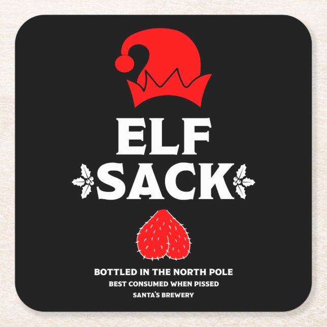 Funny Christmas Beer Labels Square Paper Coaster (Front)
