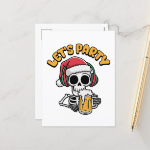 Funny Christmas beer skeleton party Holiday Postcard