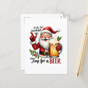 Funny Christmas beer time  Holiday Postcard