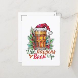 Funny Christmas Beer word art bar  Holiday Postcard