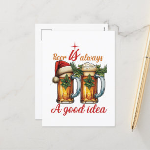 Funny Christmas Beer word art bar  Holiday Postcard