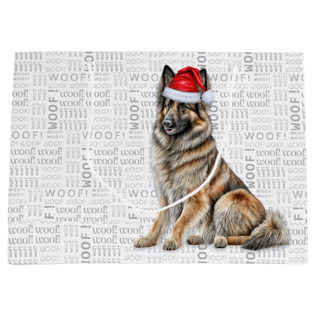 Funny Christmas Belgian Tervuren Dog Lover Large Gift Bag (Front)