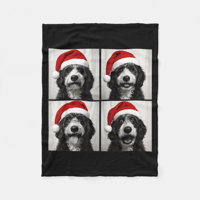 Funny Christmas Bernedoodle Santa Doodle Dog Photo Fleece Blanket (Front)