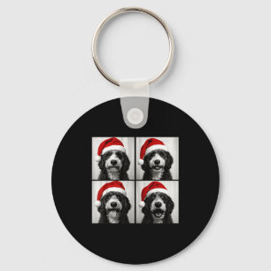 Funny Christmas Bernedoodle Santa Doodle Dog Photo Key Ring