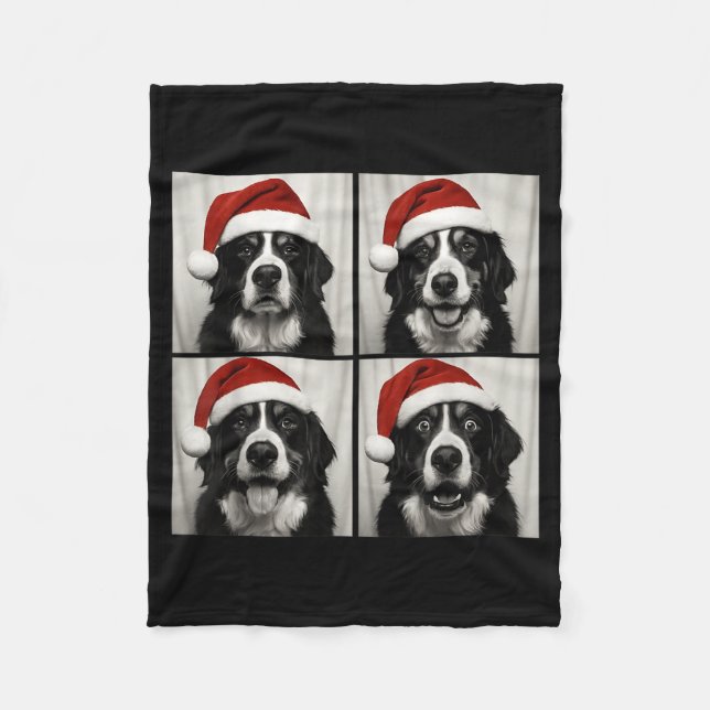 Funny Christmas Bernese Mountain Dog Santa Photo B Fleece Blanket (Front)