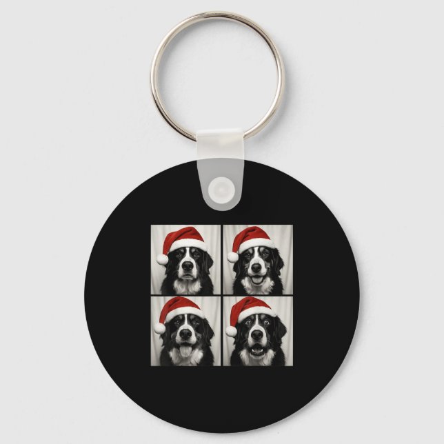 Funny Christmas Bernese Mountain Dog Santa Photo B Key Ring (Front)