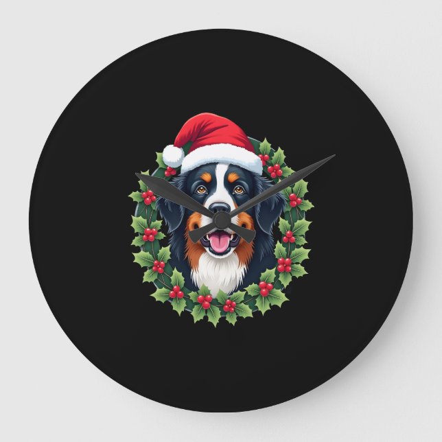 Funny Christmas Bernese Mountain Dog Tank Top Large Clock (Front)