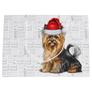 Funny Christmas Biewer Terrier Woof Large Gift Bag