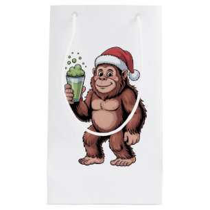 Funny Christmas Bigfoot Holding Matcha  Small Gift Bag
