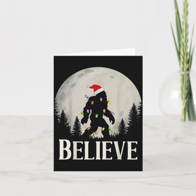 Funny Christmas Bigfoot Santa Hat Moon Sasquatch K Card (Front)