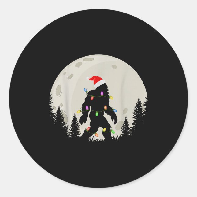 Funny Christmas Bigfoot Santa Hat Moon Sasquatch K Classic Round Sticker (Front)