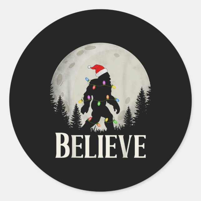 Funny Christmas Bigfoot Santa Hat Moon Sasquatch K Classic Round Sticker (Front)
