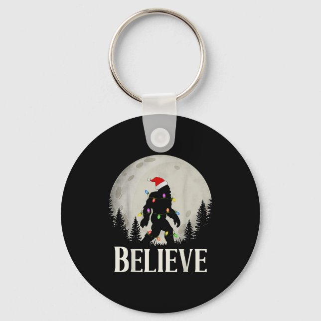 Funny Christmas Bigfoot Santa Hat Moon Sasquatch K Key Ring (Front)