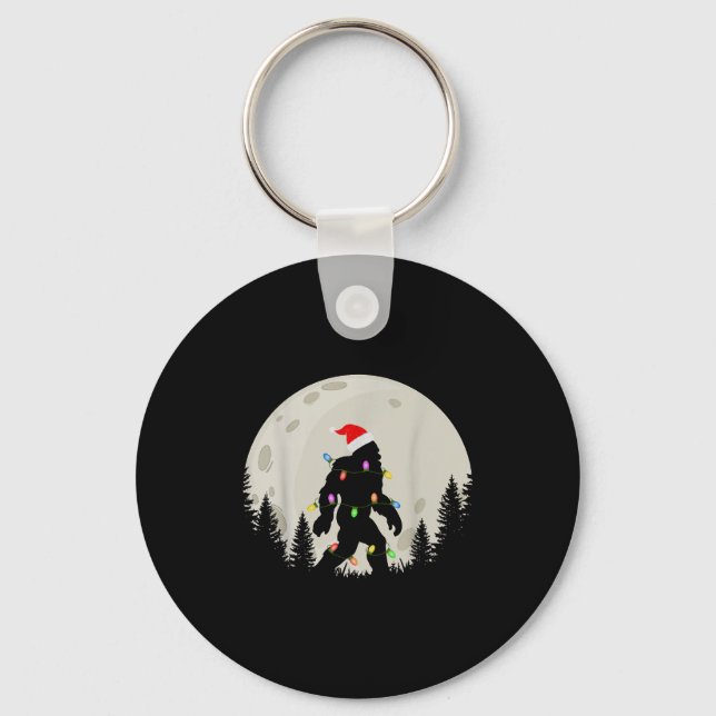 Funny Christmas Bigfoot Santa Hat Moon Sasquatch K Key Ring (Front)