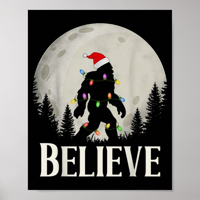 Funny Christmas Bigfoot Santa Hat Moon Sasquatch K Poster (Front)