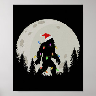 Funny Christmas Bigfoot Santa Hat Moon Sasquatch K Poster