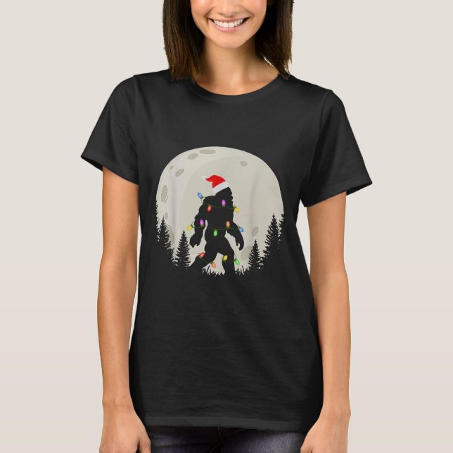 Funny Christmas Bigfoot Santa Hat Moon Sasquatch K T-Shirt (Front)