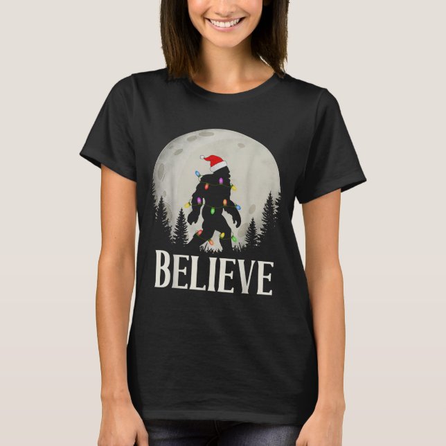 Funny Christmas Bigfoot Santa Hat Moon Sasquatch K T-Shirt (Front)