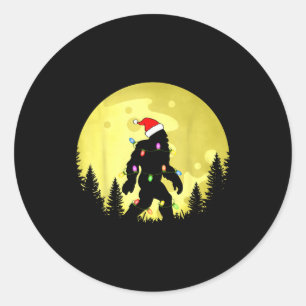 Funny Christmas Bigfoot Santa Hat Moon Sasquatch M Classic Round Sticker