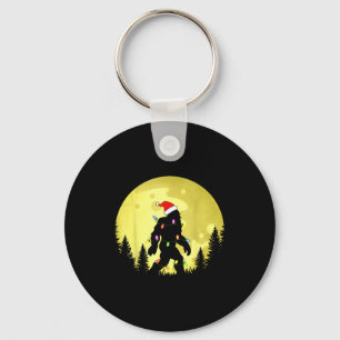 Funny Christmas Bigfoot Santa Hat Moon Sasquatch M Key Ring