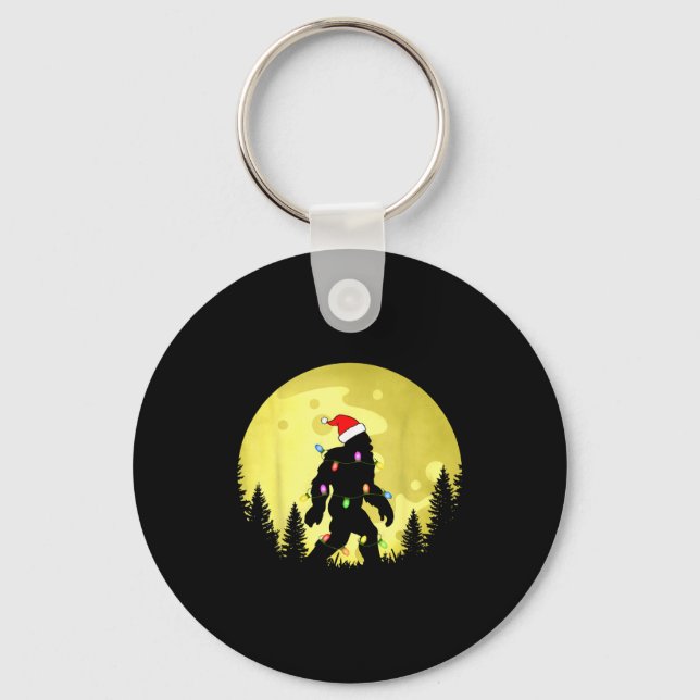 Funny Christmas Bigfoot Santa Hat Moon Sasquatch M Key Ring (Front)
