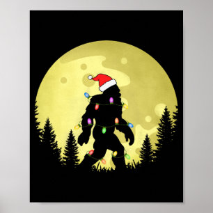 Funny Christmas Bigfoot Santa Hat Moon Sasquatch M Poster