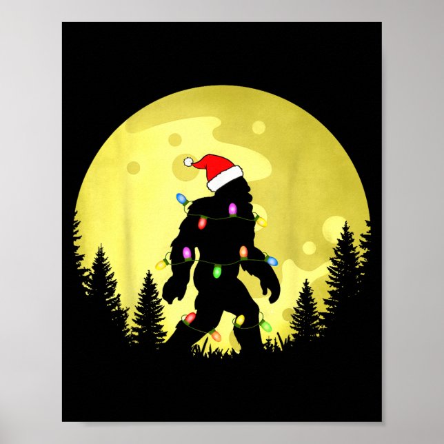 Funny Christmas Bigfoot Santa Hat Moon Sasquatch M Poster (Front)