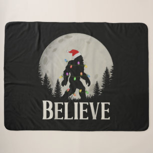 Funny Christmas Bigfoot Santa Moon Sasquatch Sherpa Blanket