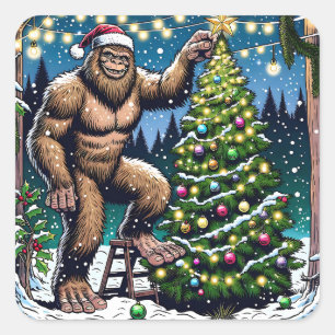 Funny Christmas Bigfoot Sasquatch Personalised Square Sticker