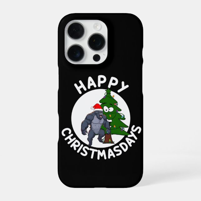 Funny Christmas Bigfoot Wearing Santa Hat iPhone Case (Back)