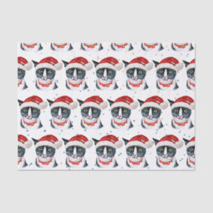 Funny Christmas Black and White Cat Watercolor Tissue Paper