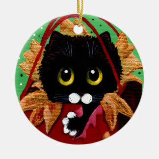 Funny Christmas Black Cat Art Creationarts Ceramic Tree Decoration