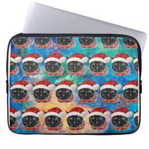 Funny Christmas Black Cat Christmas Party Laptop Sleeve