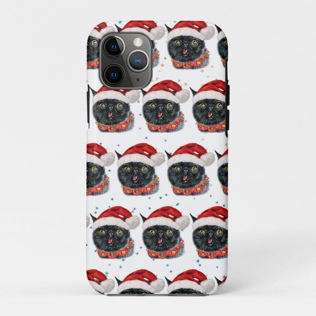 Funny Christmas Black Cat Watercolor Case-Mate iPhone Case (Back)