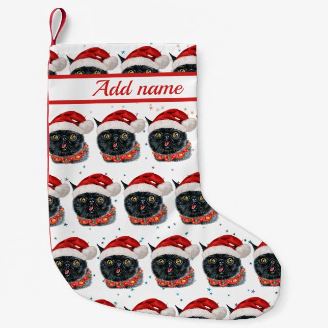 Funny Christmas Black Cat Watercolor Small Christmas Stocking (Front)