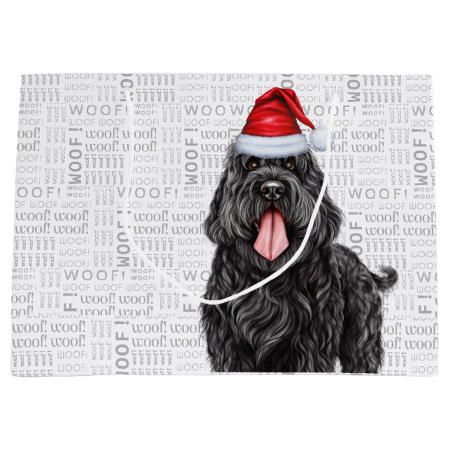 Funny Christmas Black Russian Terrier Woof Large Gift Bag (Front)